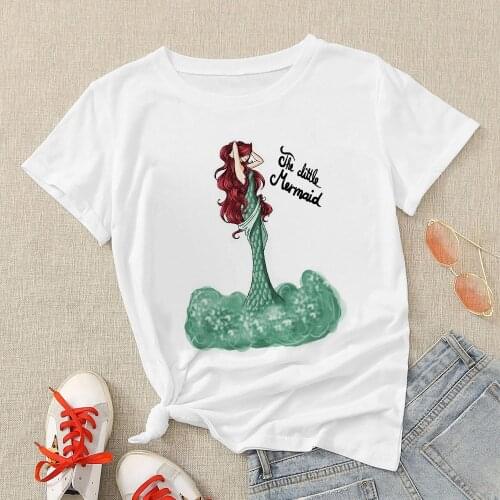 Disney Princess Ariel The Little Mermaid Vogue T Shirt Girl Harajuku Korean Style Graphic Tops Kawaii Female T-shirt,Drop Ship