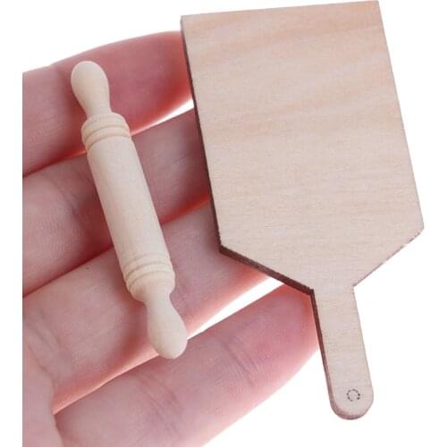 Hot sale 1:12 Dollhouse Miniatures Kitchen Cutting Board Rolling Pin Set Accessories Toys