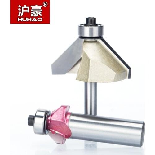 HUHAO 1pcs 1/4" 1/2" Shank Chamfer Cutter Router Bits for Wood 45 Deg Trimming with Bearing CNC Bit Woodworking Tools Endmill