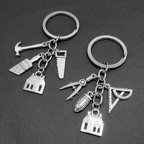 Engineer Architect House Design Key Chain Decoration House Hammer Ruler Creative Decoration Key Chain