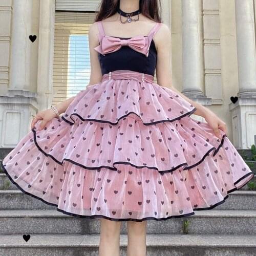 Kawaii Punk Japanese Soft Girl Lolita Dress Victorian Princess Bowknot Cake Jsk Suspender Tea Party Pink Diablo Gothic Dress y2k