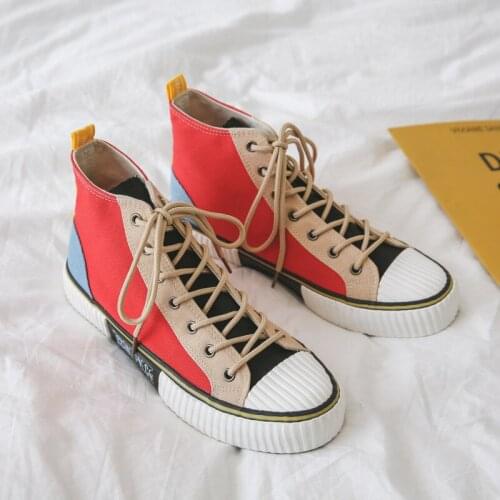 Mens Canvas Shoes Fashion Color Block Couple High Top Sneakers Womens Canvas Shoes Designer Sneakers Men School Shoes