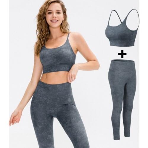 Printed Yoga Suit Women Two Piece Sports Set Fitness Running Sportswear High Waist Legging Gym Bra Crop Top Female Gym Clothing