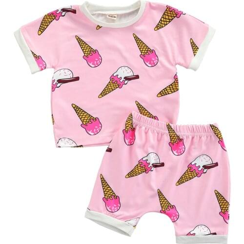 Ma&Baby 0-24M Cute Newborn Infant Baby Girl Clothes Set Pink Ice Cream Print T shirt Tops Shorts Outfits Costuems DD15