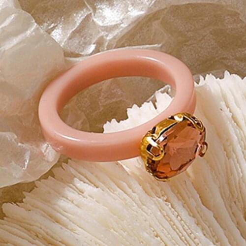 Fashion Finger Ring Rhinestone Candy Color Women All Match Round Ring for Dating Wedding Daily Wear Office Oval Colorful Rings