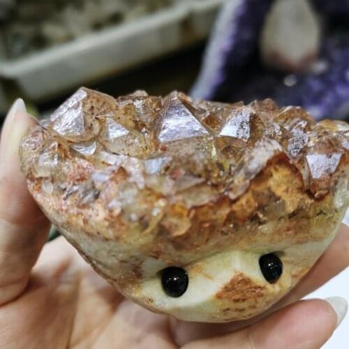 Natural Hand Carving Quartz Crystal Titanium crystal Cluster hedgehog Rare Mineral Specimen Reiki Healing Stone Crafts Decor