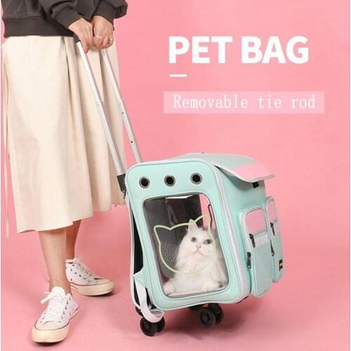 New Fashion Travel And Shopping Portable Trolley Pet Box Detachable Backpack Breathable Cat Bag Safe And Large Storage Space