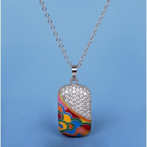 2021 New Fashion Square Pendant Irregular Color Enamel Jewelry 925 Silver Necklace AAAA Zircon Pendant Wedding Bridal Jewelry