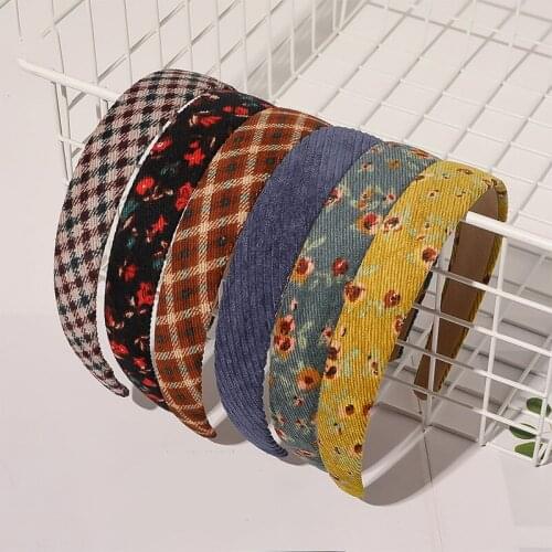 Velvet Plaid Hairbands Hair Hoop Sweet Hair Accessories Corduroy Headband Bezel Wide Hairbands Floral Head Hoop makeup Headdress