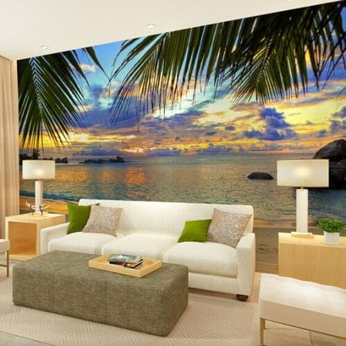 Wholesale Sea Tree Shade Sandbeach Lanscape Custom Mural 3d Wall Photo Murals for Living Room Background 3d Wall Mural Fresco