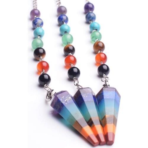 15cm 7 Chakra Stone Yoga Necklace Raw Quartz Natural Dowsing Pendulum Necklaces Reiki Beads For Jewelry Making women
