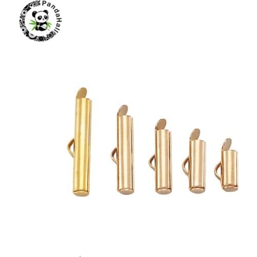 Pandahall 100pcs/Set Brass Slide On End Clasp Tubes Slider End Caps for Jewelry Findings DIY Bracelet Making Golden Hole: 1x3mm