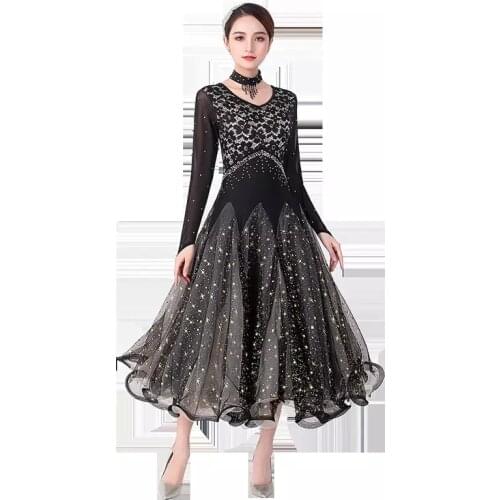 Customized lace dot ballroom dance competition dress waltz dress for dancing modern dance costumes ball dress tango dress long