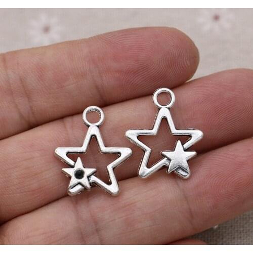 20pcs Antique Silver Plated Star Charms Pendants for Jewelry Making Bracelet Earrings DIY Accessories Craft 22x19mm