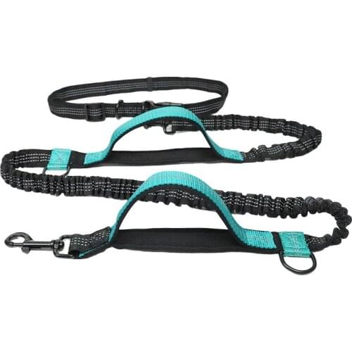 Soft Foam Double handle Dog leash running jogging Hands free Two head Pet lead walking Reflective two dog rope Elastic buffer