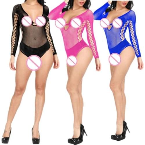 Sexy Lingerie Hot Erotic Langerie Plus Size Women Underwear Fishnet Sleepwear Sexy Costumes Long Sleeve Teddies Bodysuit NEW