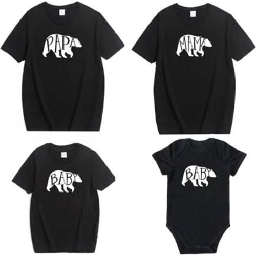 Family Matching Clothes Mother Daughter Matching Father Baby T Shirt Romper Summer New Cartoon Bear Papa Mama Baby Kids Outfits