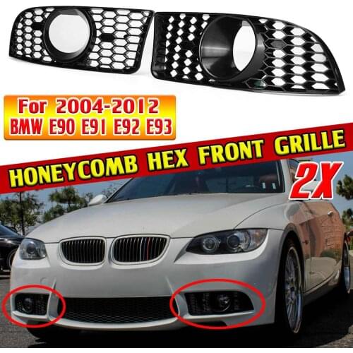 2pcs Honeycomb Mesh Car Front Lower Bumper Fog Light Grille Grill Fog Lamp Cover For BMW E90 E91 E92 E93 2004-2012 Lamp Hoods