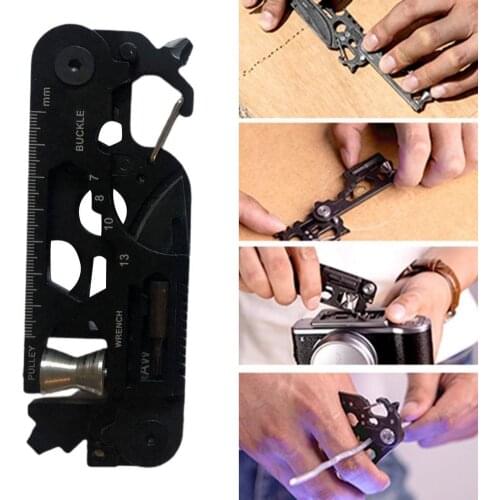 Foldable Knife Multifunctional Sharp Blade Black 30 in 1 Survival Tool Pocket Cutter Bottle Opener for Outdoor Camping