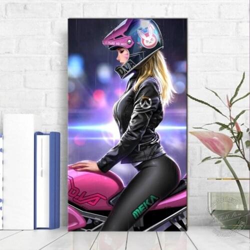 Modern Popular Game Overwatch Poster Dva Motocross Cool Girl Canvas Painting and Printmaking Home Decor Teen Bedroom