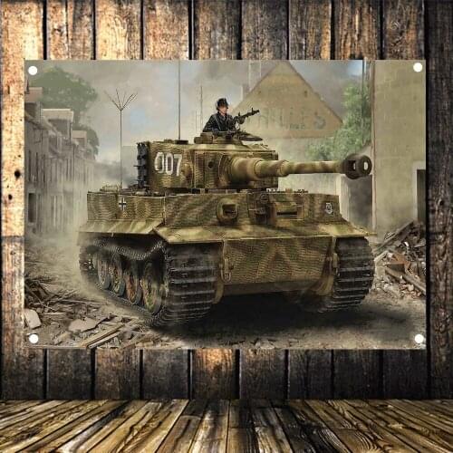Old Weapon Photos Flag Banner Wehrmacht Tiger Tank WW II Military Poster Vintage Canvas Painting Tapestry Wall Decoration A4