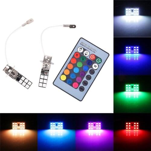 LED Headlamps Steering Lights Fog Daylight Indicators RGB 2pcs with Remote Control H1 H3 5050 12 SMD Colourful