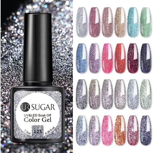 UR SUGAR Reflective Glitter Gel Nail Polish 7.5ml Shiny UV LED Nail Gel Nail Art Varnishes Semi Permanent Base Top Coat