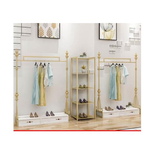 Clothing store display rack floor type womens clothing store European shelf hanging rack display clothes rack gold