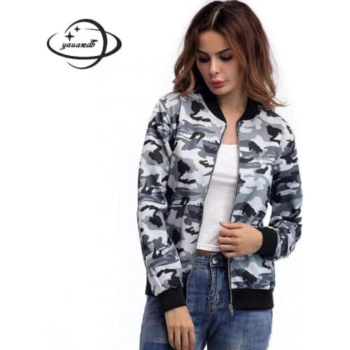 Yauamdb Women Jacket Spring Autumn S-2xl Female Coat Ladies Camouflage Print Zipper Pocket Outwear Casual Fashion Clothes Ly47