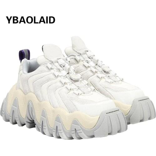 New Casual Color Matching Breathable Mesh Lace-up Non-slip Increased Thick-soled Shoes Womens Leather Platform Shoes