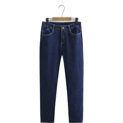 Plus Size XL-4XL Womens Slim Jeans Large Size Elastic Wasit Black Blue Ankle Denim Pants