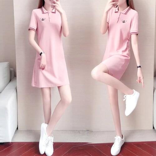Polo neck large size dress womens summer 2021 new small short sleeve medium length embroidered T-shirt skirt
