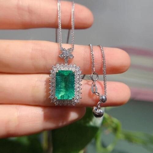 AEAW Jewelry 18K White Gold 4.195ct Natural Emerald Necklace Green Gemstone 1.179ct Diamond Necklace Women Jewelry