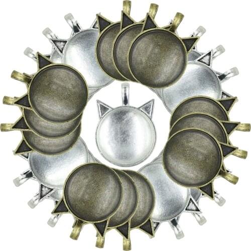 ZHUBI 5pcs Round Cabochon Settings 25mm Blank Bezel Tray With Ear Shape Fit 25mm Cabochons Diy Making Jewelry Necklace