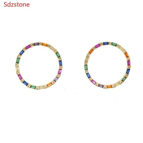 2019 gold Silver Color Delicate 24mm Circle Gorgeous Jewelry Rainbow Colorful Cz Multi Pierced Round Earrings