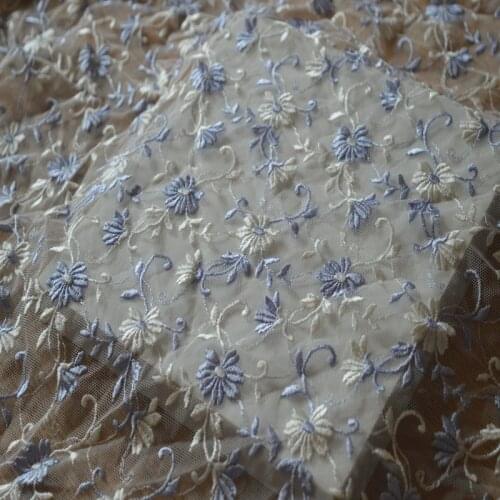 1.2meters width(1YD/lot)transparent gauze blue white mixed floral lace fabric for garments and wedding 18102004