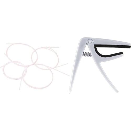 1Pcs Quick Change Trigger Capo Key Clamp Fr Acoustic Electric Classic Ukulele, 02 White & 4Pcs White Nylon Ukulele String Set