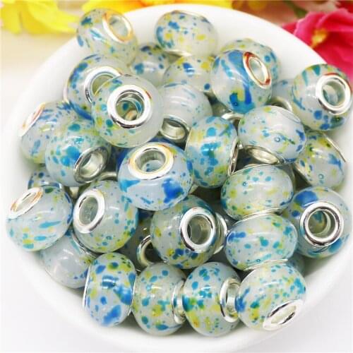 10Pcs Jelly Clear Flower Art Resin Spacer Charm Big Hole European Beads Fit Pandora Bracelet Necklace Jewelry Making DIY Crafts