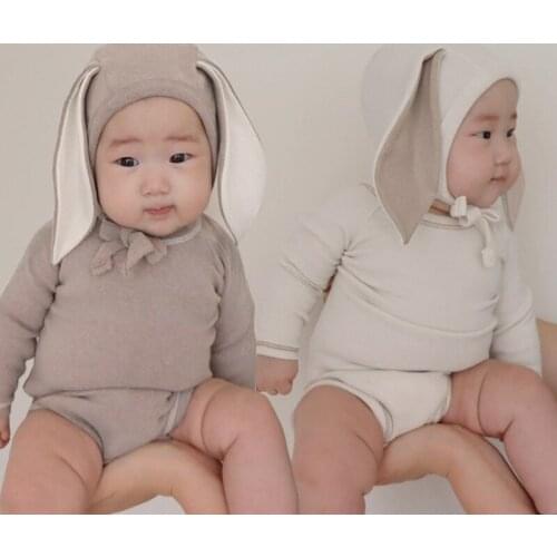 2021 Korean childrens clothes rabbit ears bag fart clothes baby autumn creeper suit baby girl clothes kids clothes boys