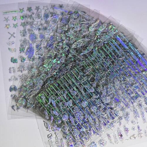 12 Sheets 8.5X12cm 3D 3D Holographic Nail Sticker Holographic Transfer Stickers Line Nail Art Decoration Nail Art Decal Sticker