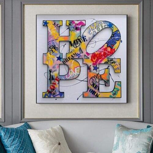 Abstract Graffiti Art Letter HOPE Canvas Paintings Wall Art Posters Prints Wall Pictures for Living Room Home Wall Cuadros Decor