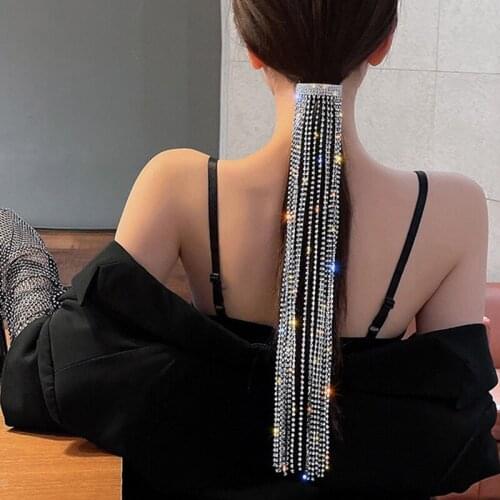 Long Tassel Crystal Hair Accessories Shine Full Rhinestone Hairpins Lady Wedding Banquet Jewelry Headdress Hairband Girls Gift