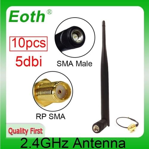 10pcs wholesale 2.4GHz Antenna wifi antenna 5dBi SMA Male Connector 2.4 ghz antena +21cm RP-SMA to ufl./ IPX 1.13 Pigtail Cable