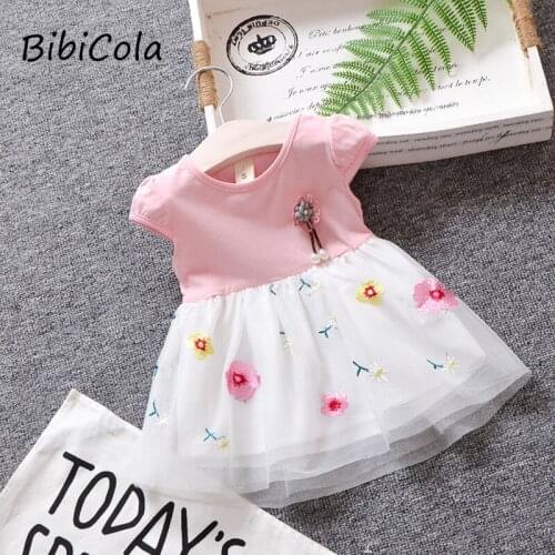 BibiCola baby girls dress summer bebe girls cute tutu dres new hem lace flower fake dress Korean girl child fashion dress