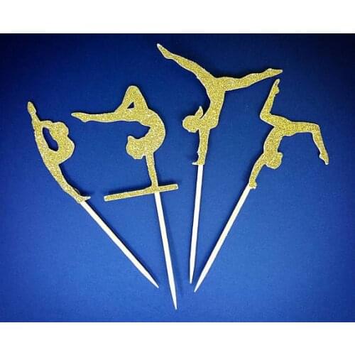Glitter gold Gymnastics dancing girl birthday cupcake toppers baptism Christening party decoration doughnut food picks