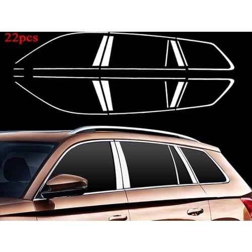 For Skoda Kodiaq 2017 2018 car stick stainless steel glass window garnish pillar middle column strip trim moulding hoods parts