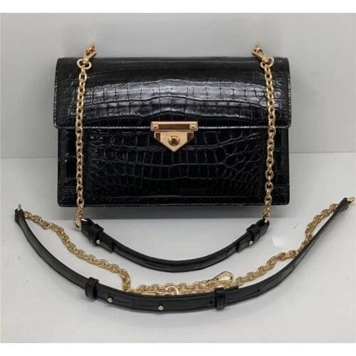 Exotic True Alligator Leather Women Flap Purse Female Messenger Bag Genuine Crocodile Belly Skin Lady Single Cross Shoulder Bag