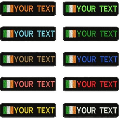 Ireland Flag 10X2.5cm Embroidery Custom Name Text Patch Stripes badge Iron On Or Velcro Backing Patches For Clothes Backpack