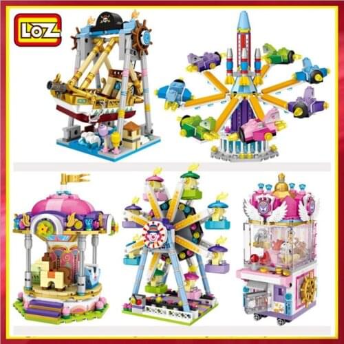 LOZ Mini Diamond Block Amusement Park Pirate Ship Ferris Wheel Clip Dolls Machine Plane With Collection Value Building Model Toy