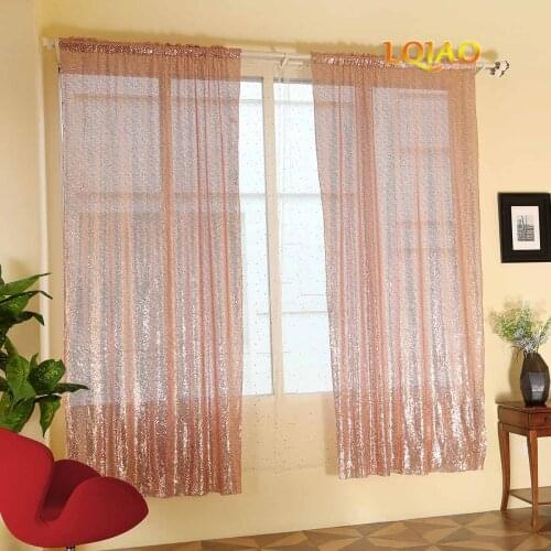 LQIAO New Arrival 2X8FT Rose Gold Pink Sequin Curtain Backdrop Shimmer Sequin Fabric Wedding Photo Booth Sparkly Home Curtain